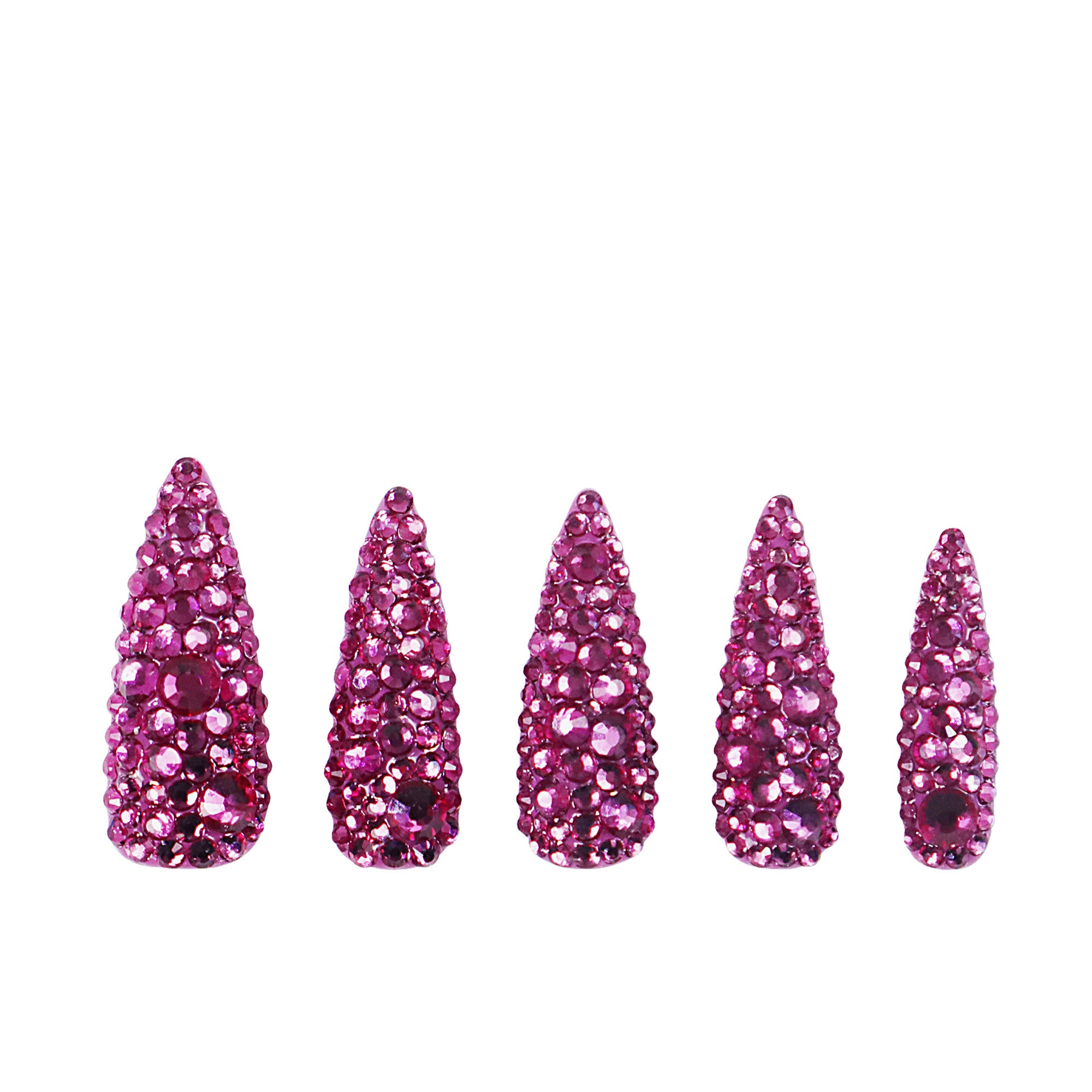 Classic Pink Rhinestone Handmade Nails H150