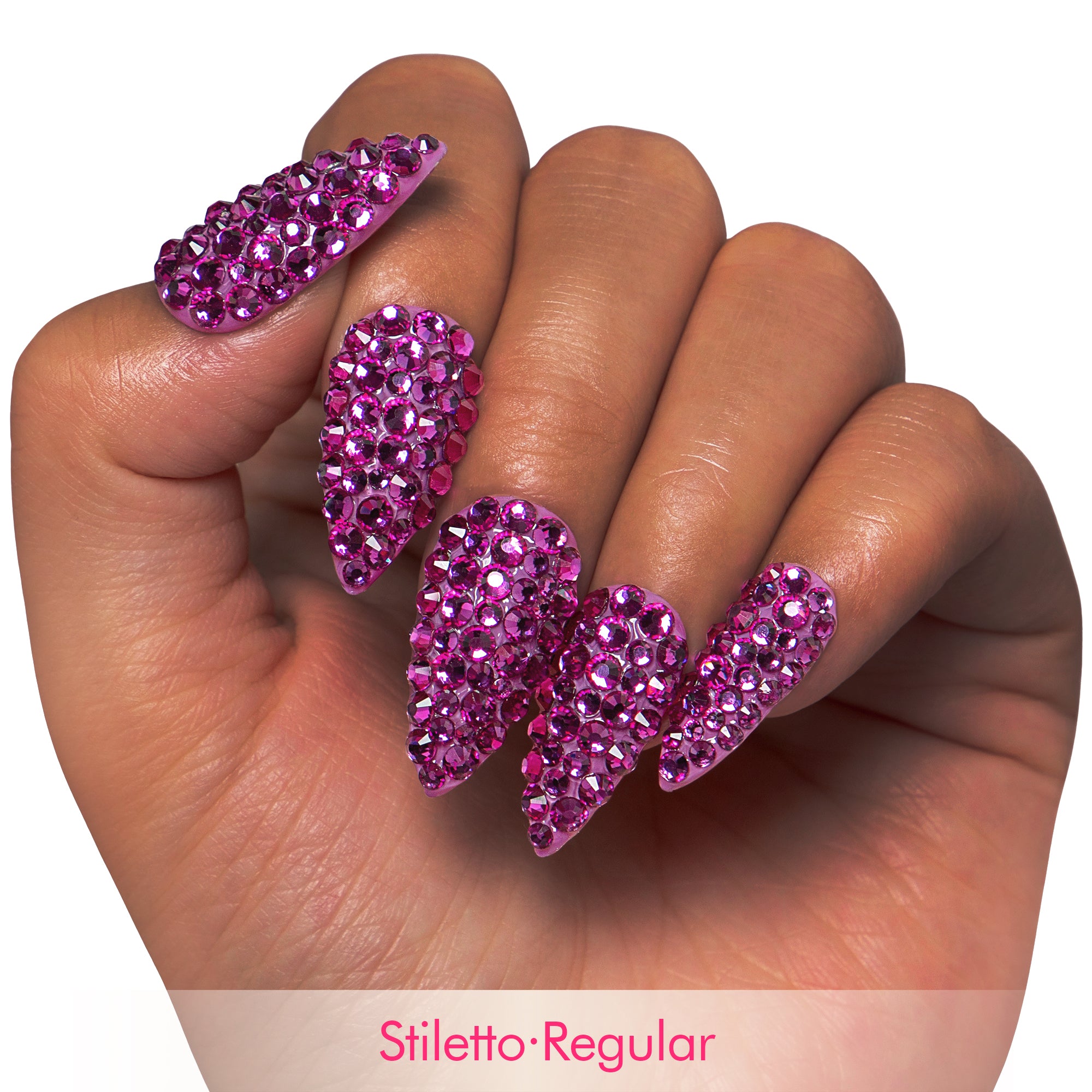 Classic Pink Rhinestone Handmade Nails H150