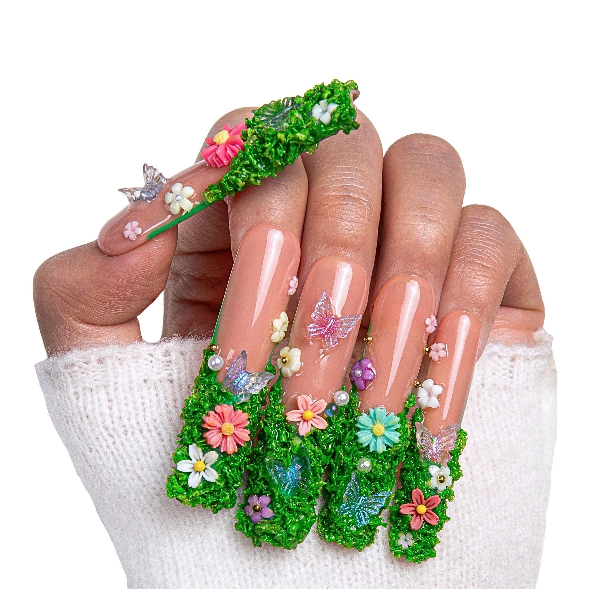 Fairy Tale Garden French Tip Handmade Nails H151