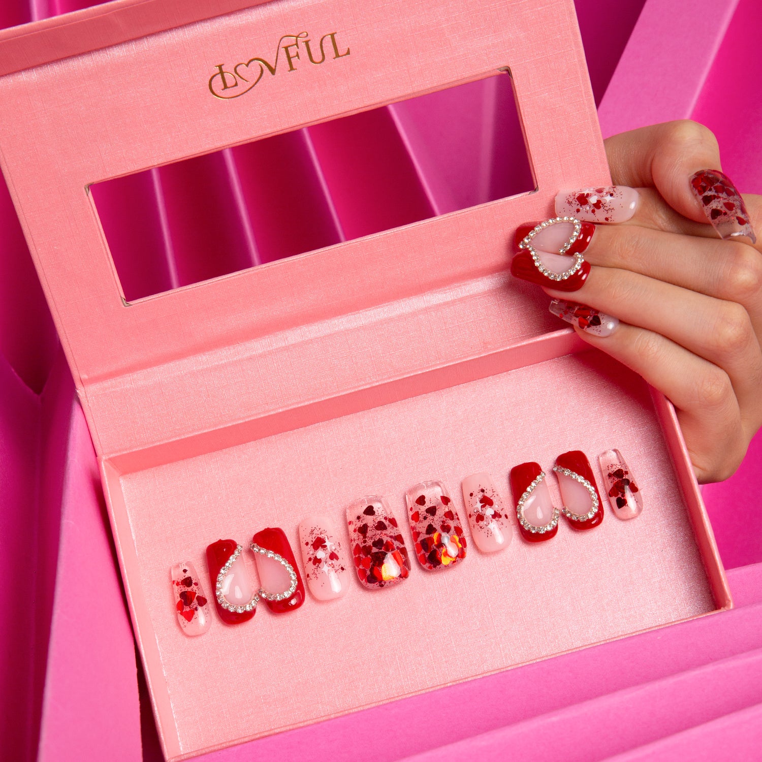 Valentine's Day Exclusive Handmade Square Nails H154