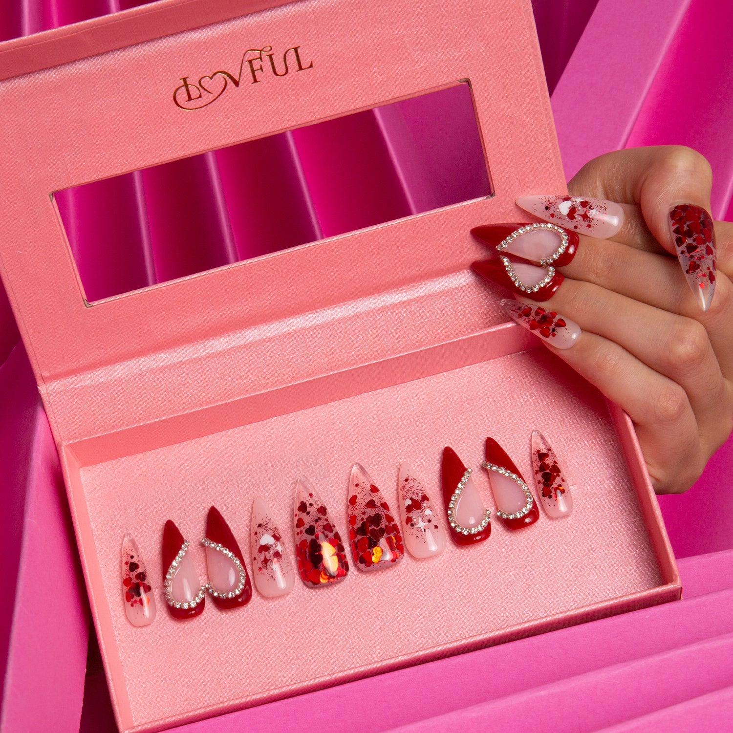 Valentine's Day Exclusive Handmade Stiletto Nails H154