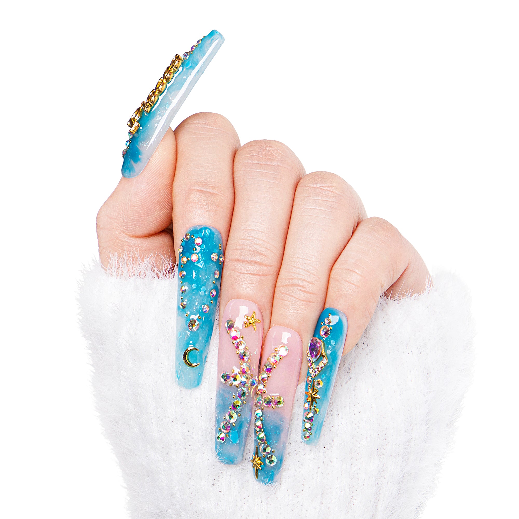 Pisces Blue Handmade Nails H157