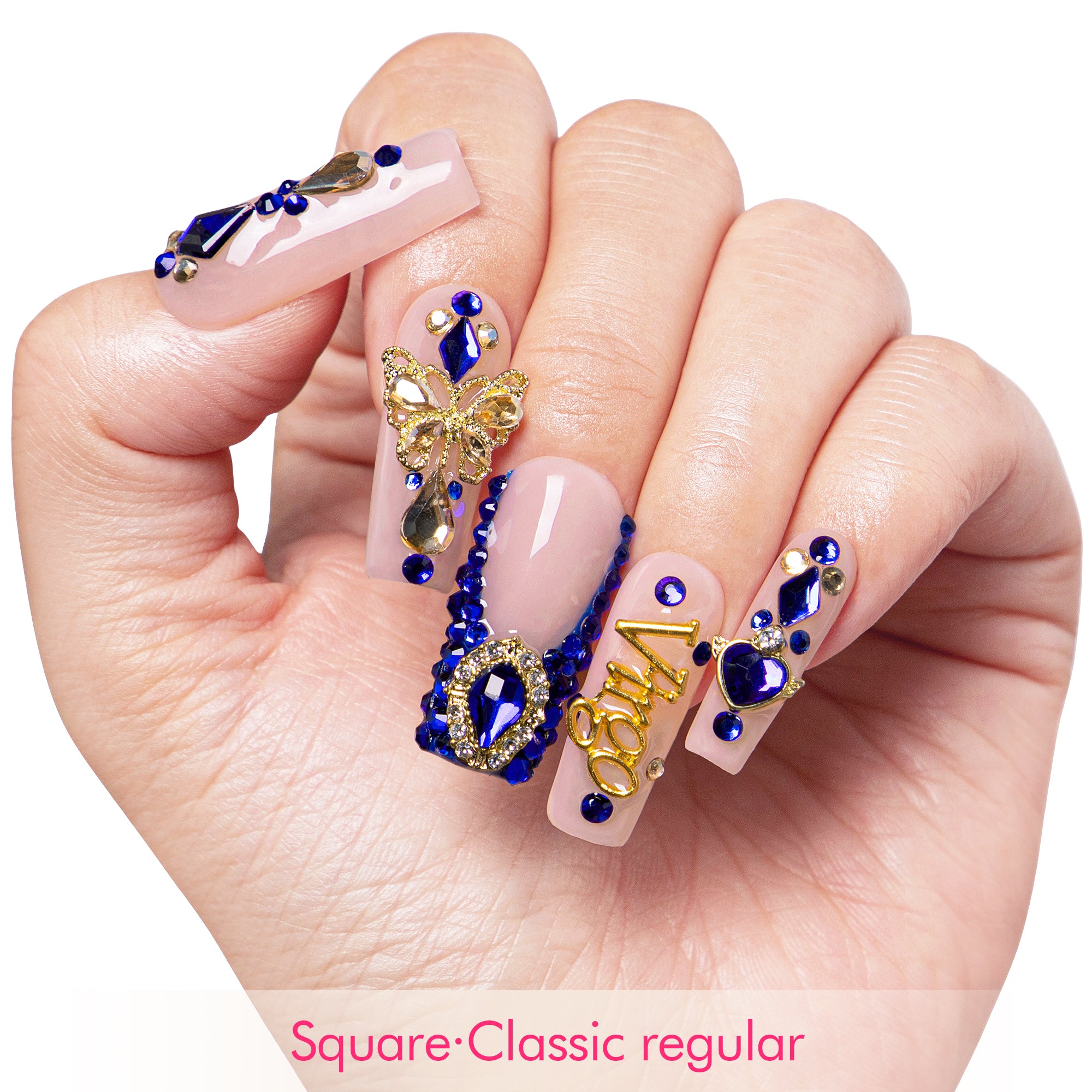 Virgo Blue French Tip Handmade Nails H164
