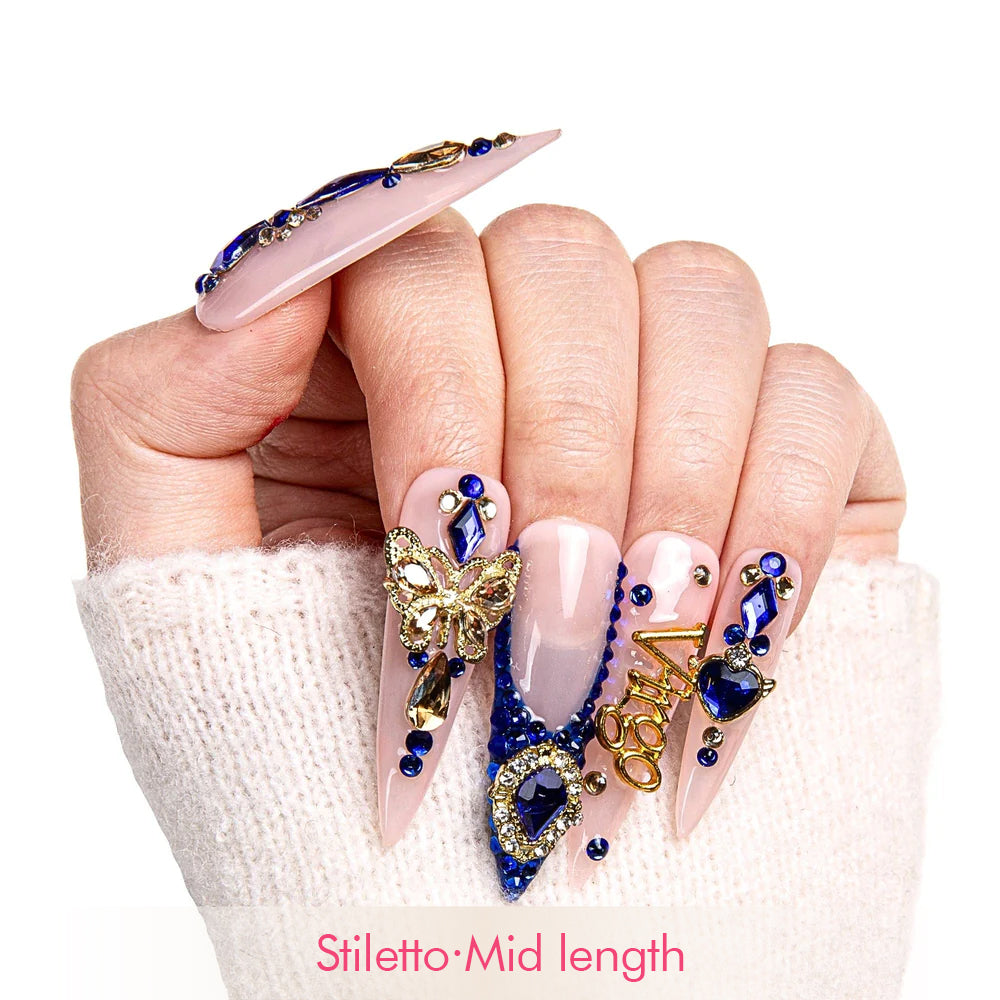 Virgo Blue French Tip Handmade Nails H164
