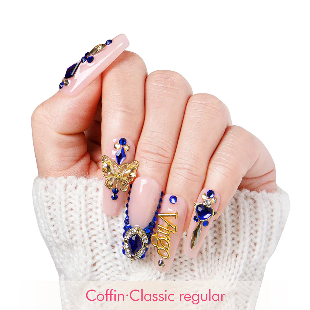 Virgo Blue French Tip Handmade Nails H164