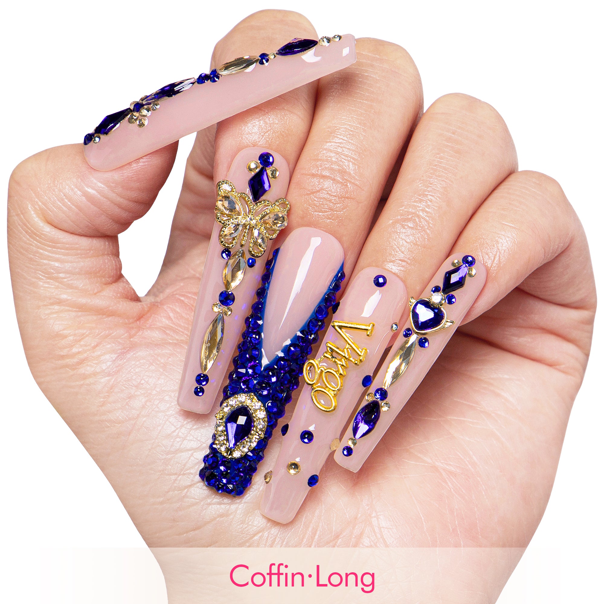 Virgo Blue French Tip Handmade Nails H164