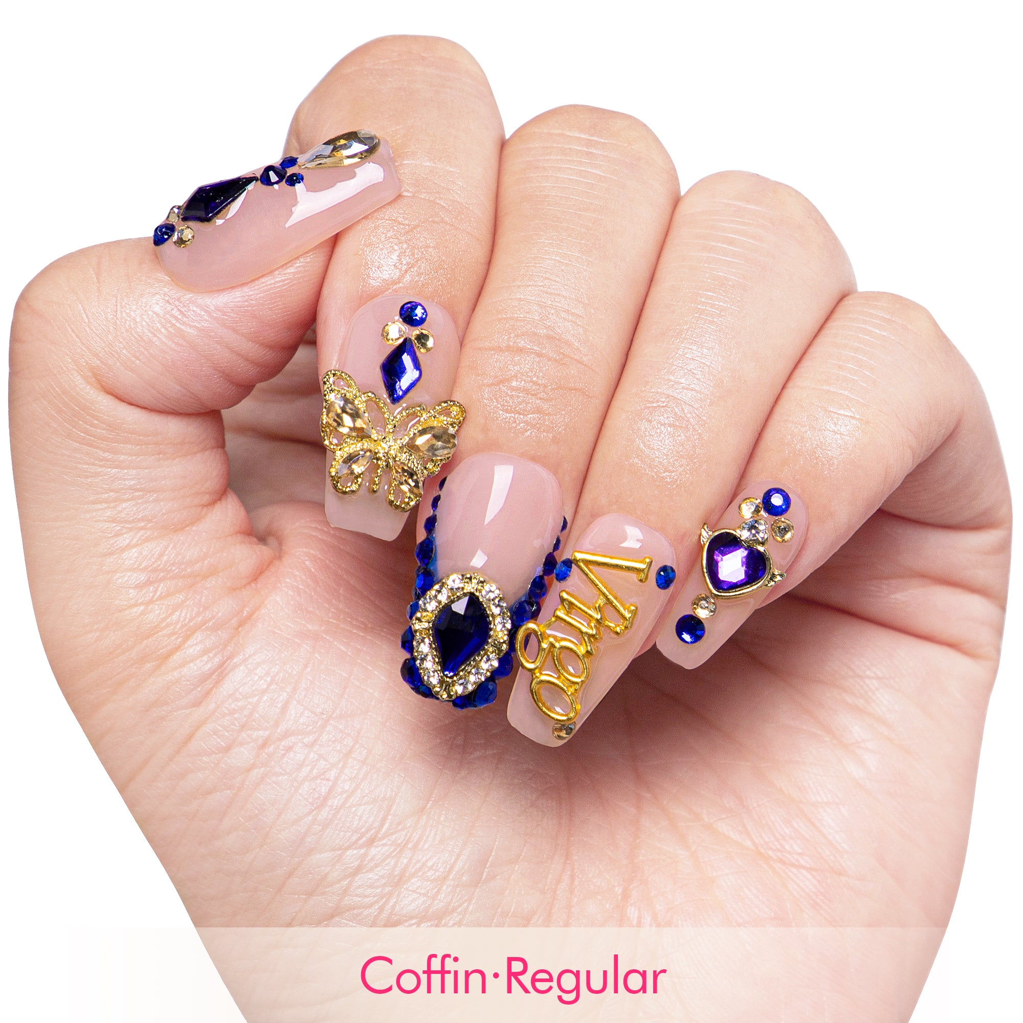 Virgo Blue French Tip Handmade Nails H164