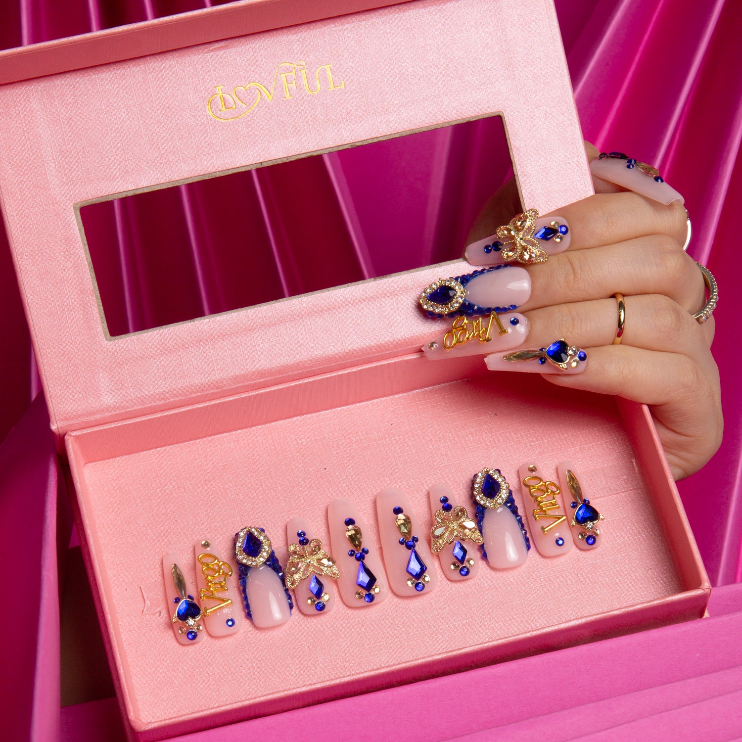 Virgo blue french tip Coffin nails H164