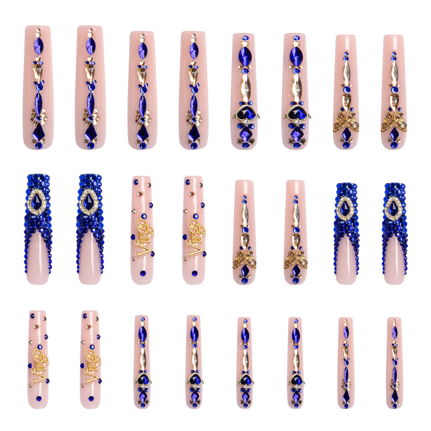 Virgo blue french tip nails 24Pcs H164