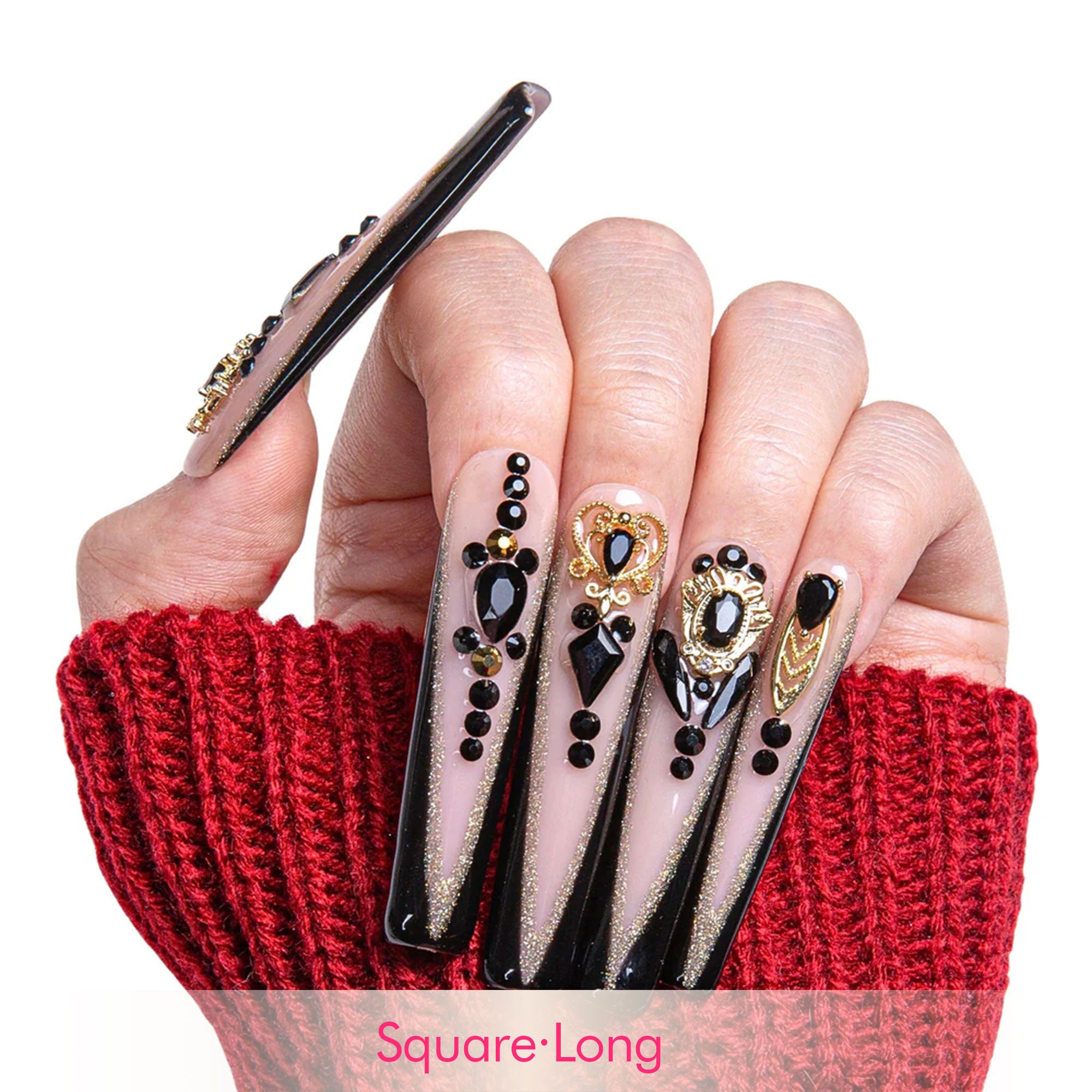 Obsidian Palace Black French Tip Handmade Nails H165