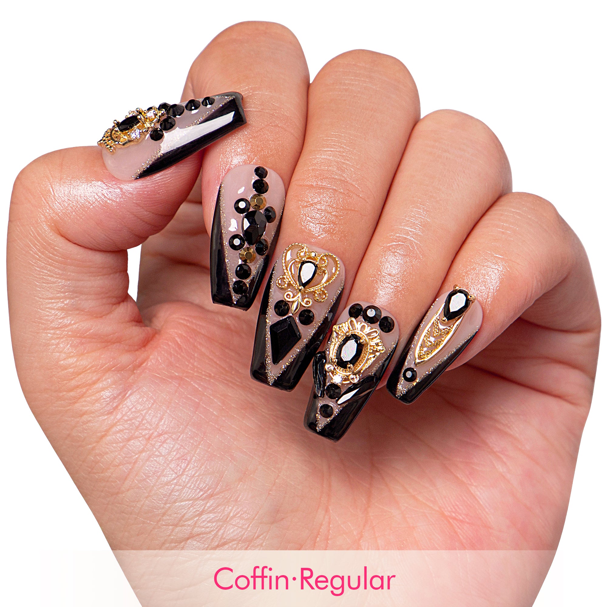 Obsidian Palace Black French Tip Handmade Nails H165