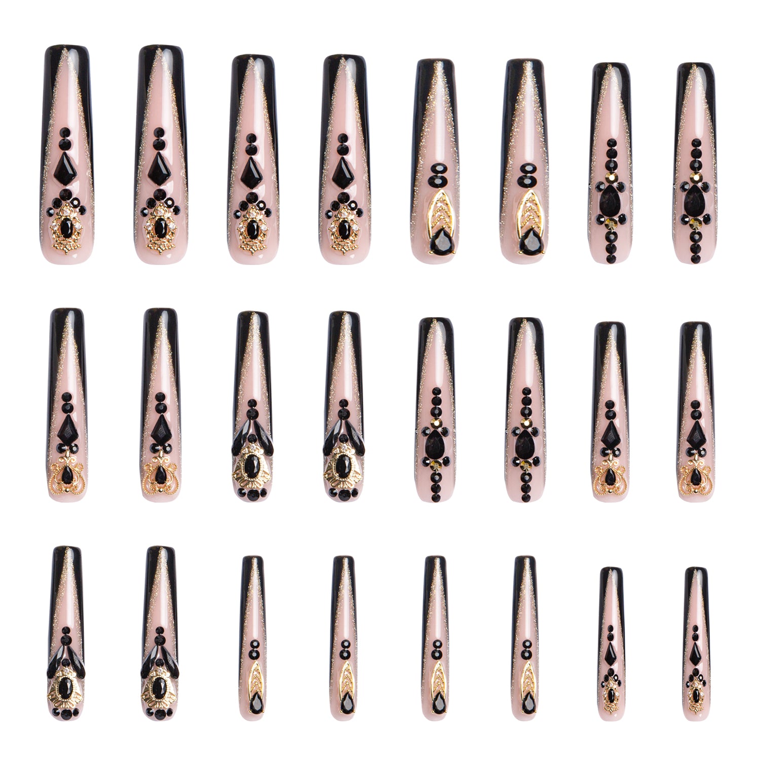 Obsidian Palace Black French Tip Handmade Nails 24pcs H165