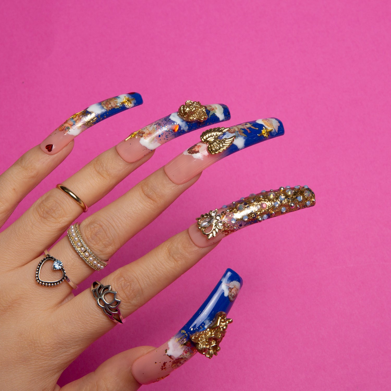 The Palace of Murals blue french tip Curve nails H174