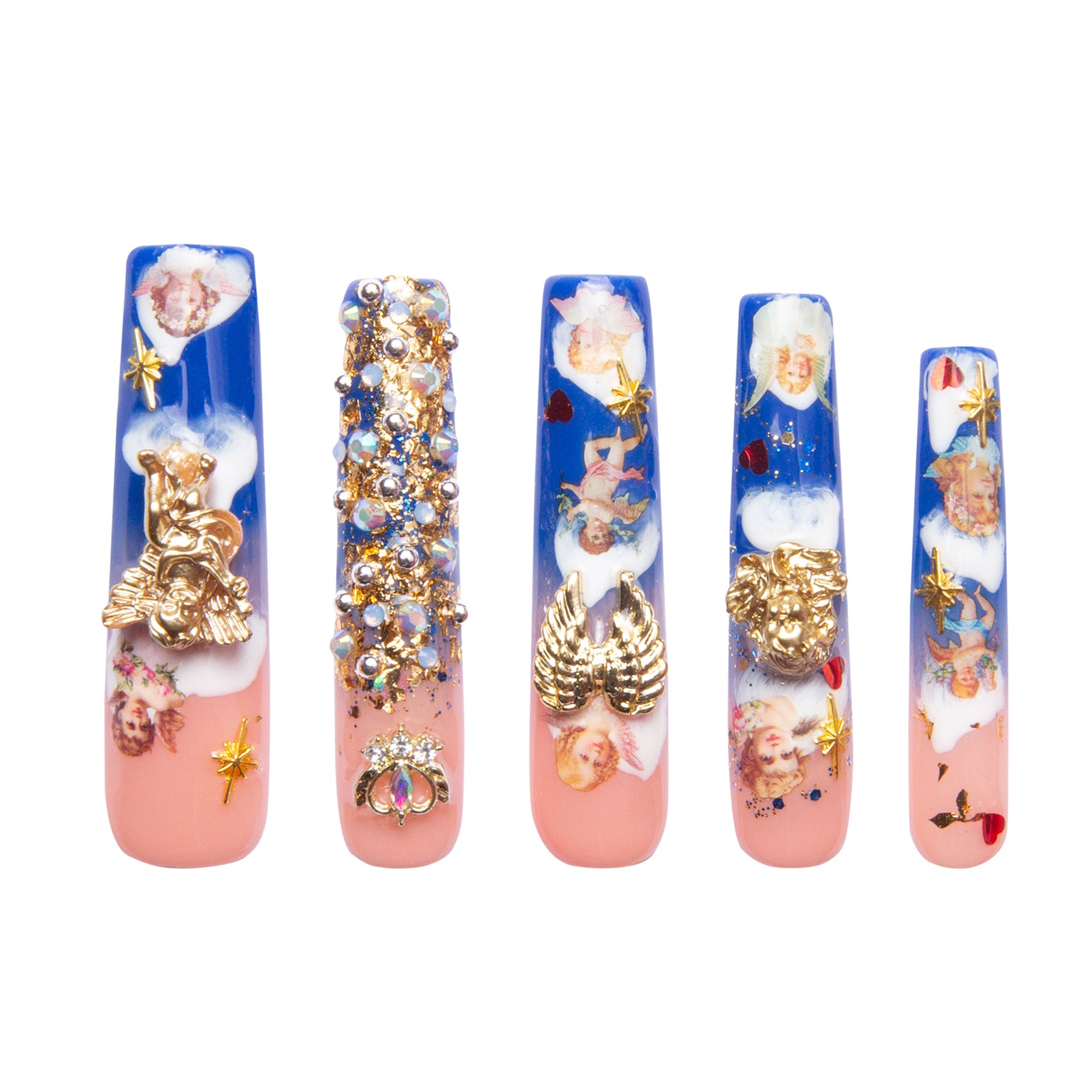 The Palace of Murals Blue French Tip Handmade Nails H174