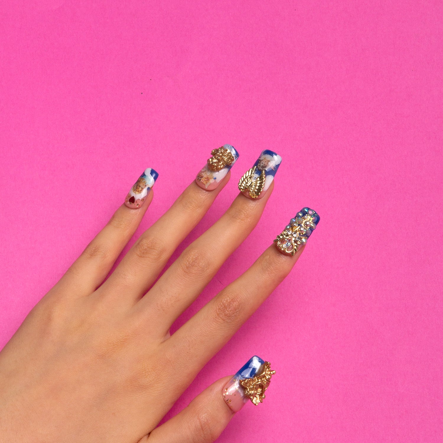 The Palace of Murals blue french tip Square nails H174