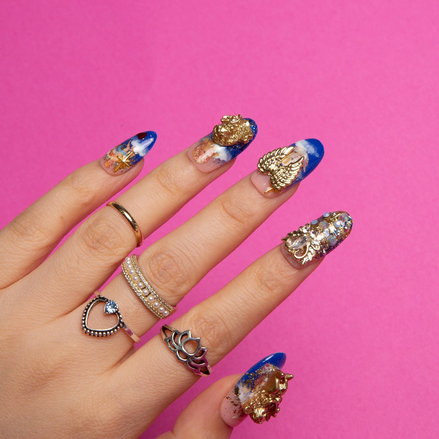 The Palace of Murals blue french tip Round nails H174
