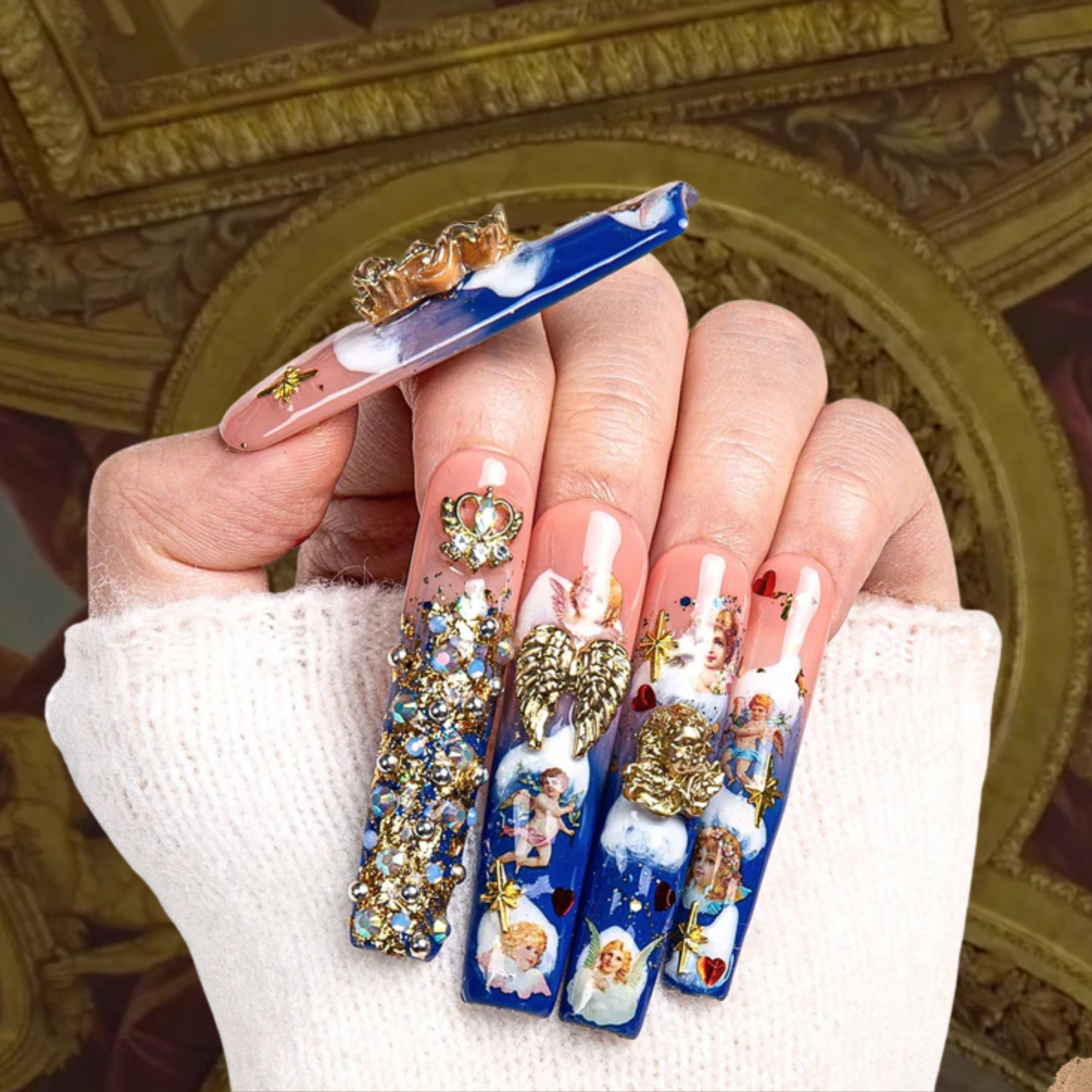 The Palace of Murals Blue Handmade Nails H174