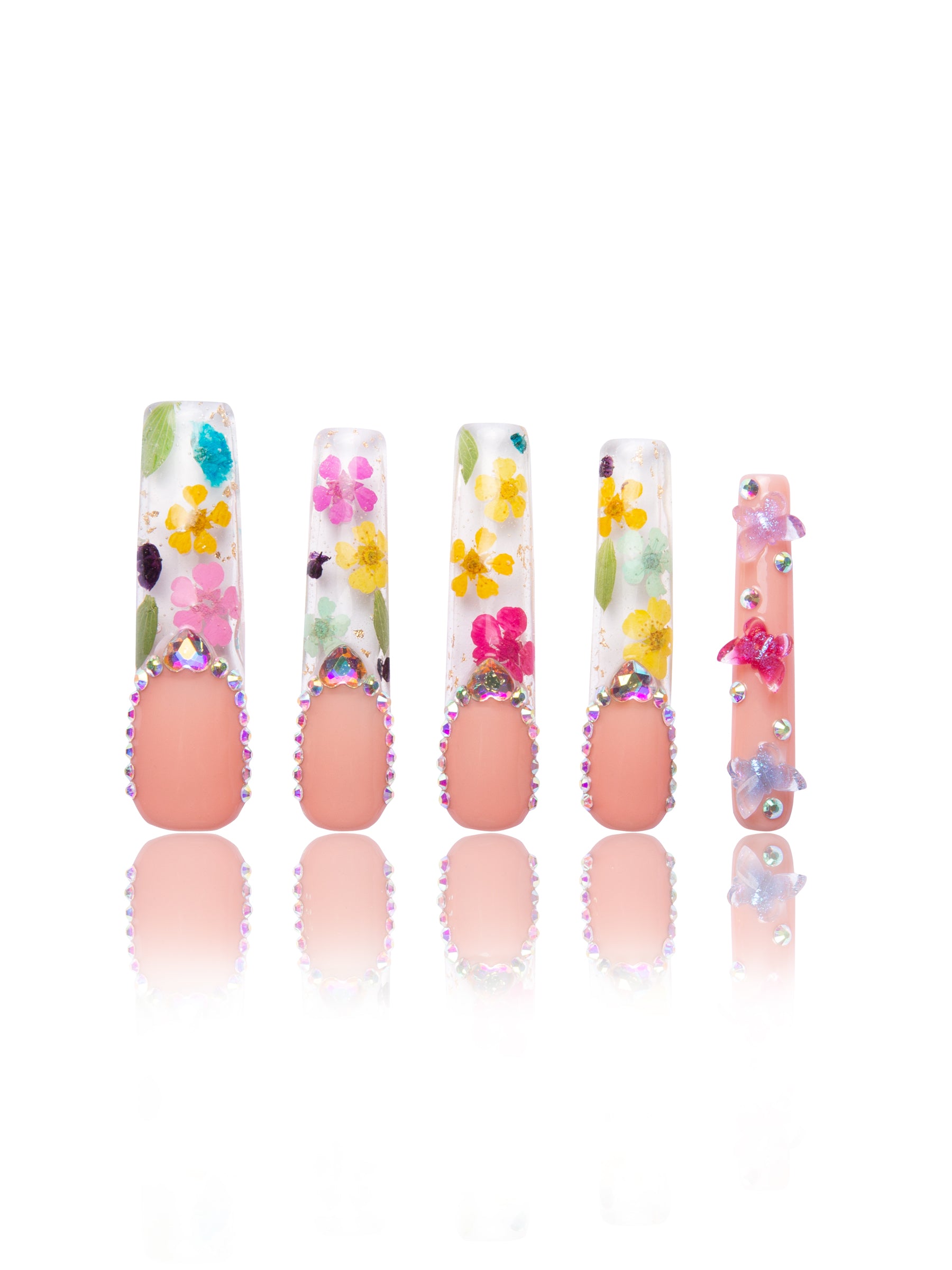 floral French tip press on nails