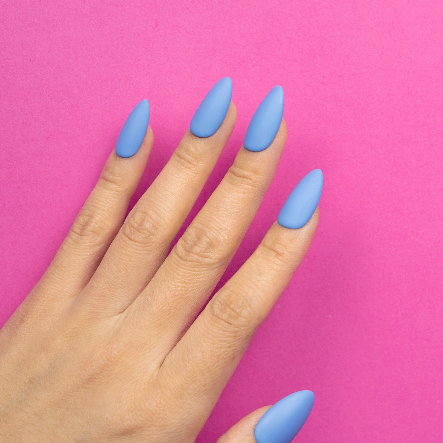 Blue Matte Pure Color Handmade Almond Nails H18