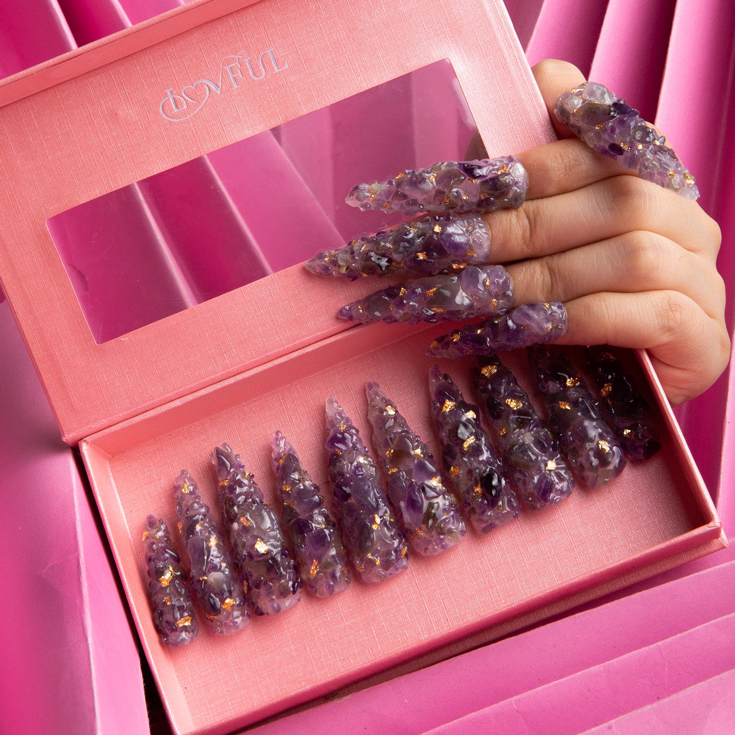 Purple Amethyst Crystal Press-on Nails