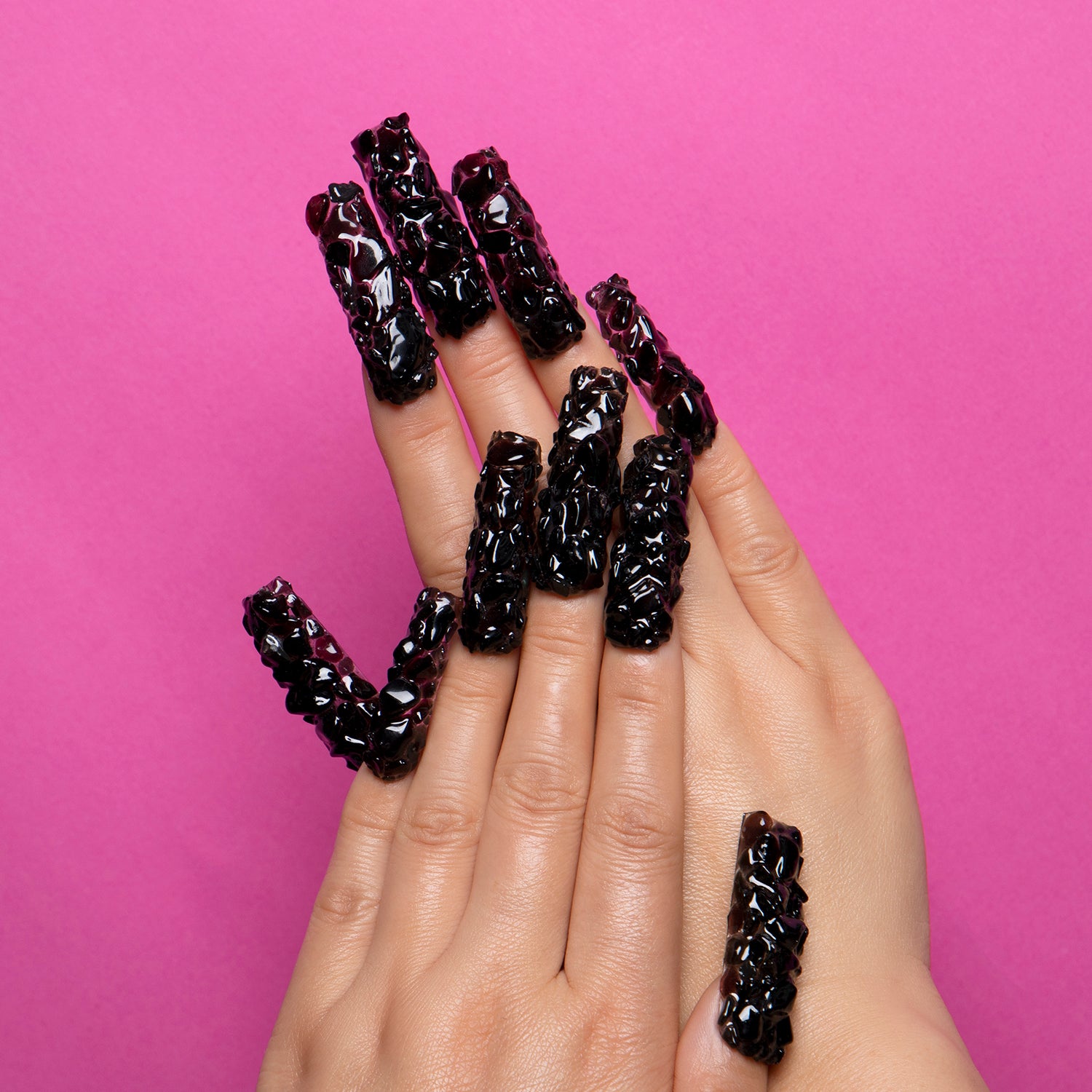 Black obsidian crystal press-on nails, handmade design