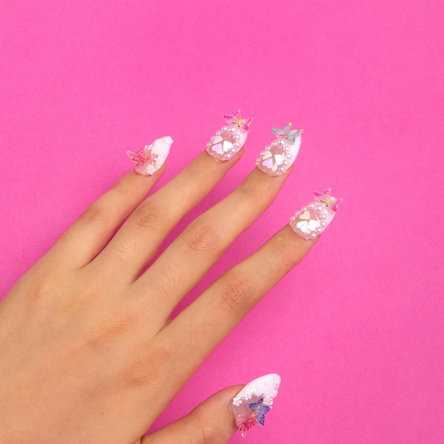 Tipsy Butterfly Handmade Almond Nails H184 RTS