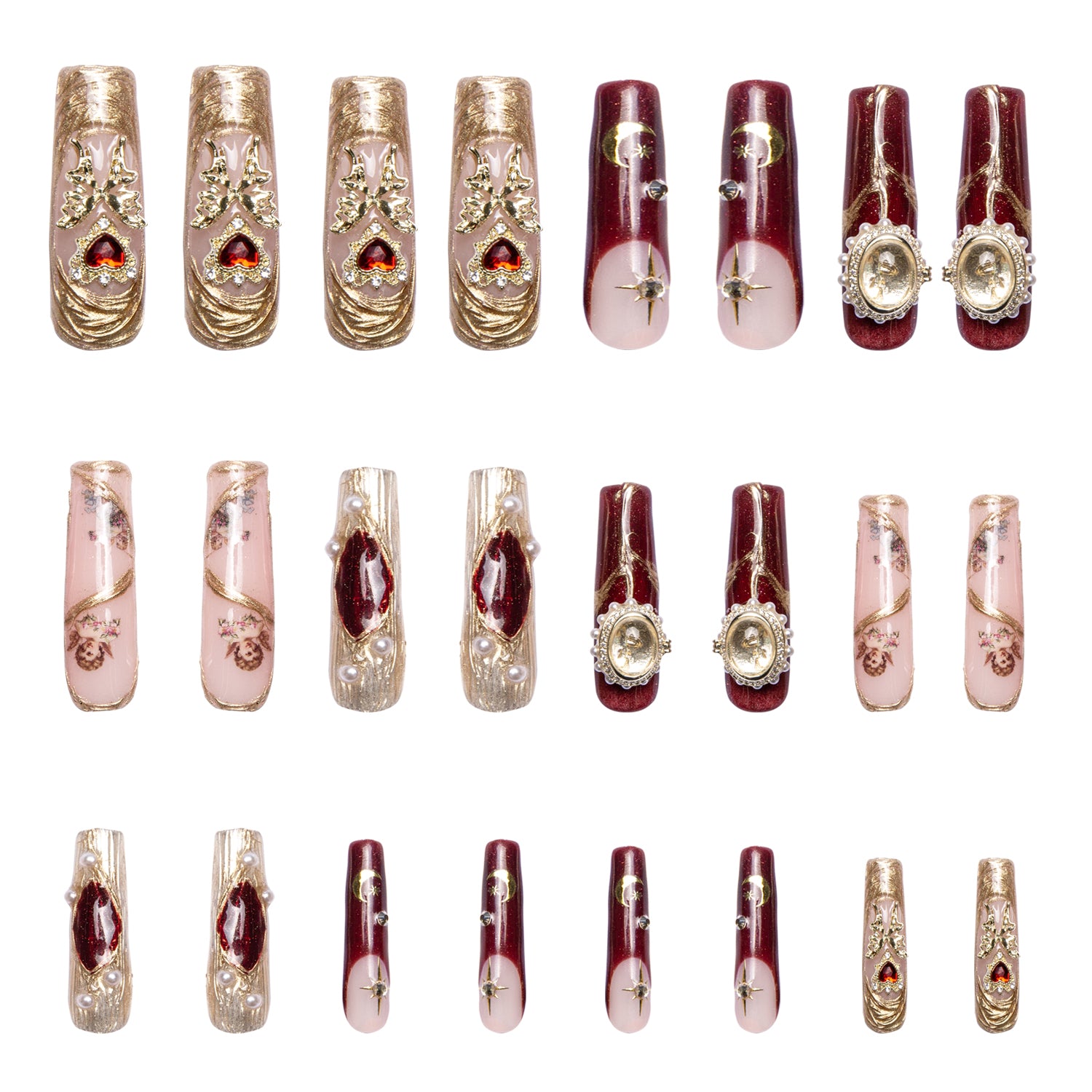 Verona press-on nails are a great way to add a little romance and sophistication to any outfit. The set includes 24 nails.