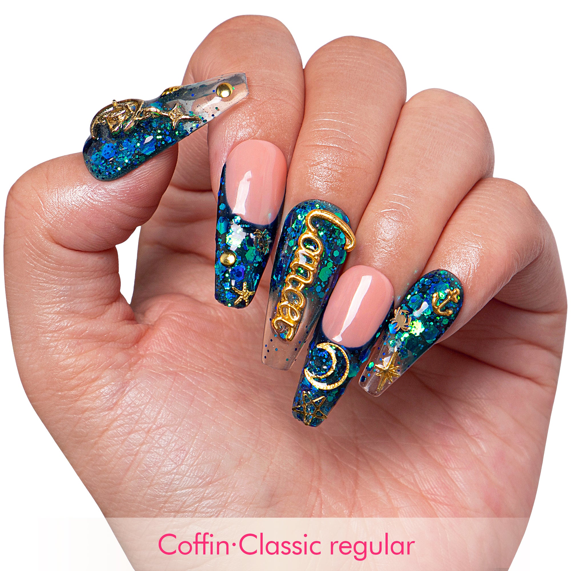 Cancer Blue French Tip Handmade Nails H188