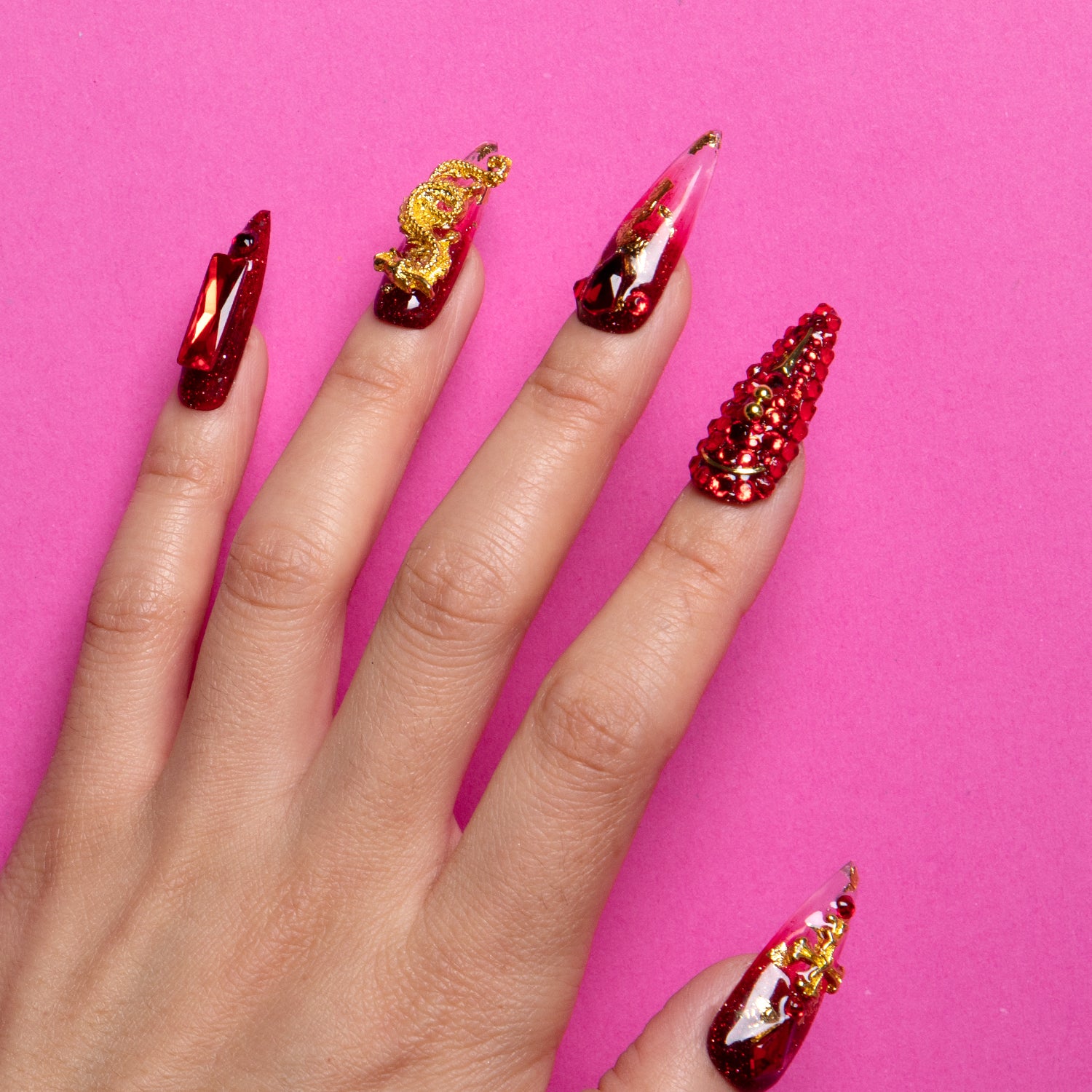 Dragon Flame Handmade Stiletto Nails H190