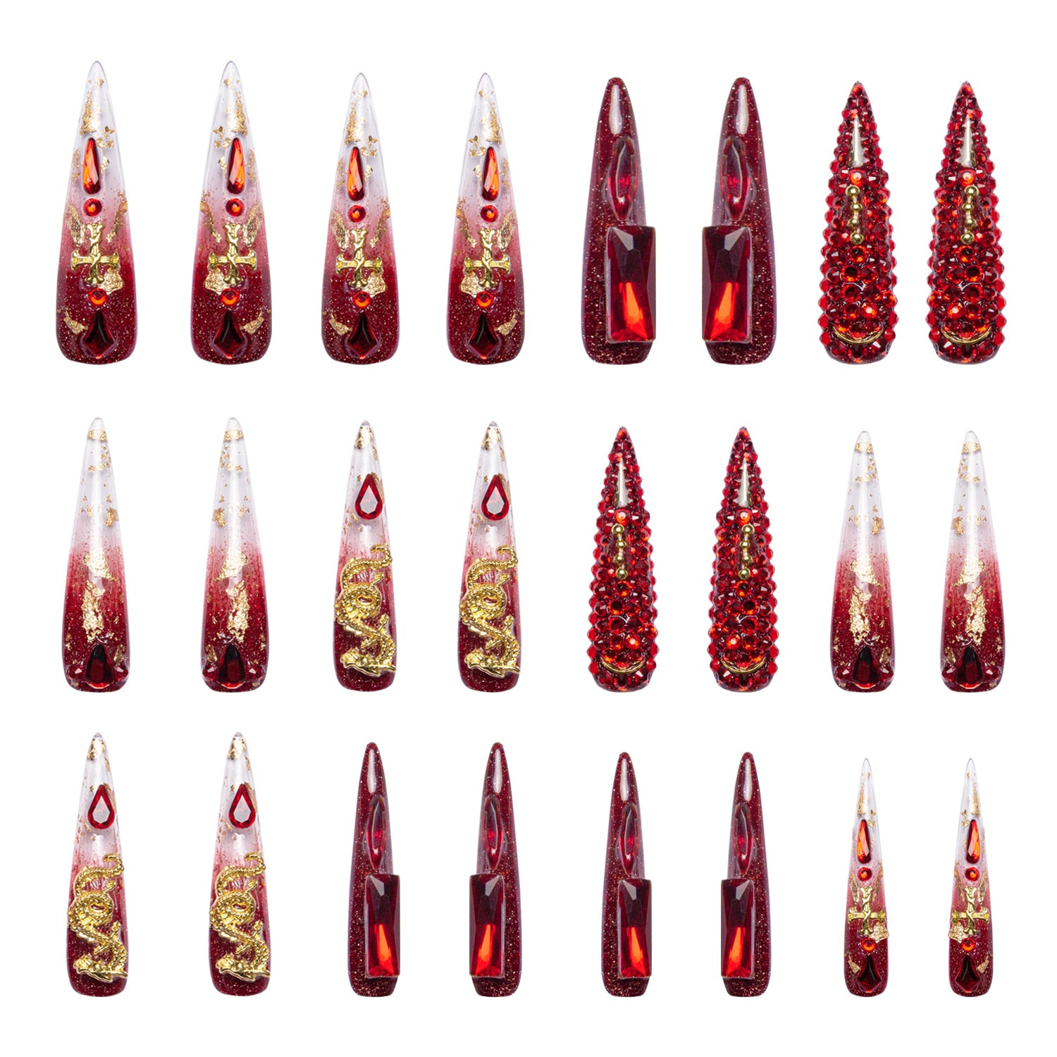 Dragon Flame Handmade Nails 24pcs H190