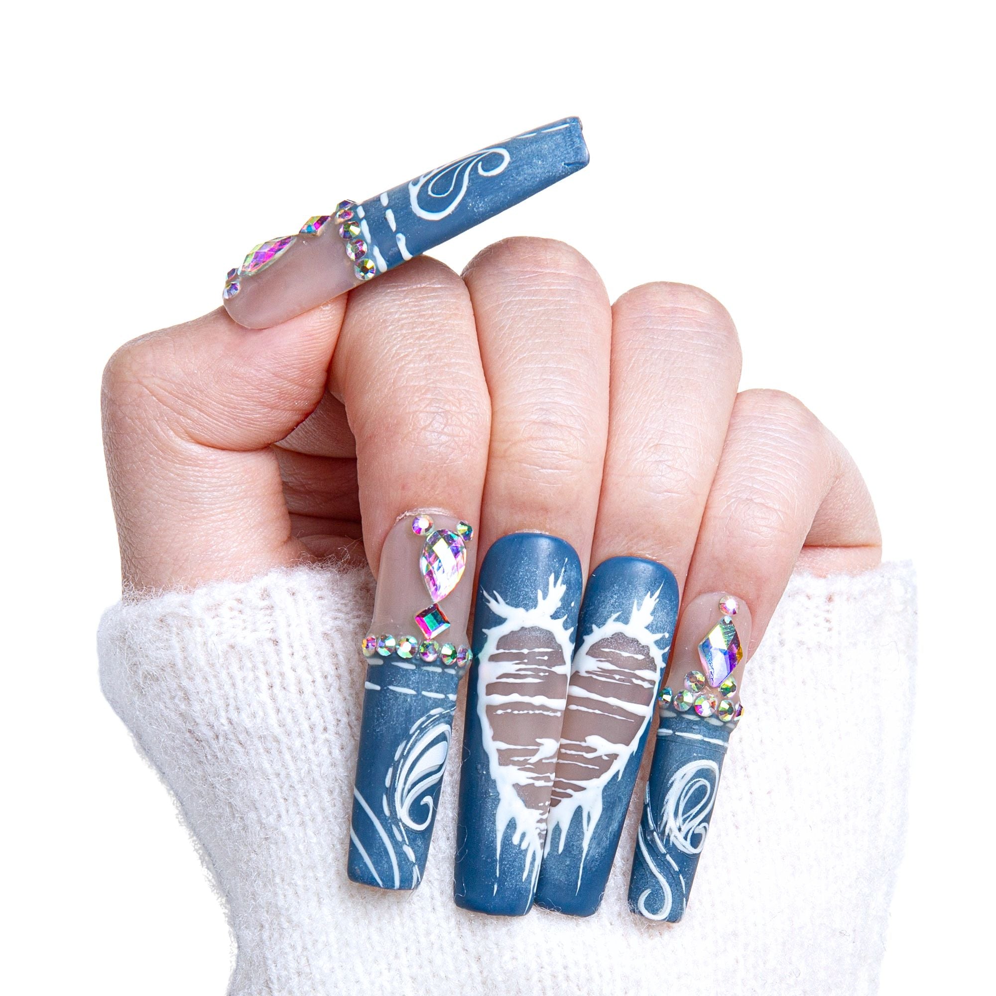 Denim Seraph Blue French Tip Handmade Nails H194