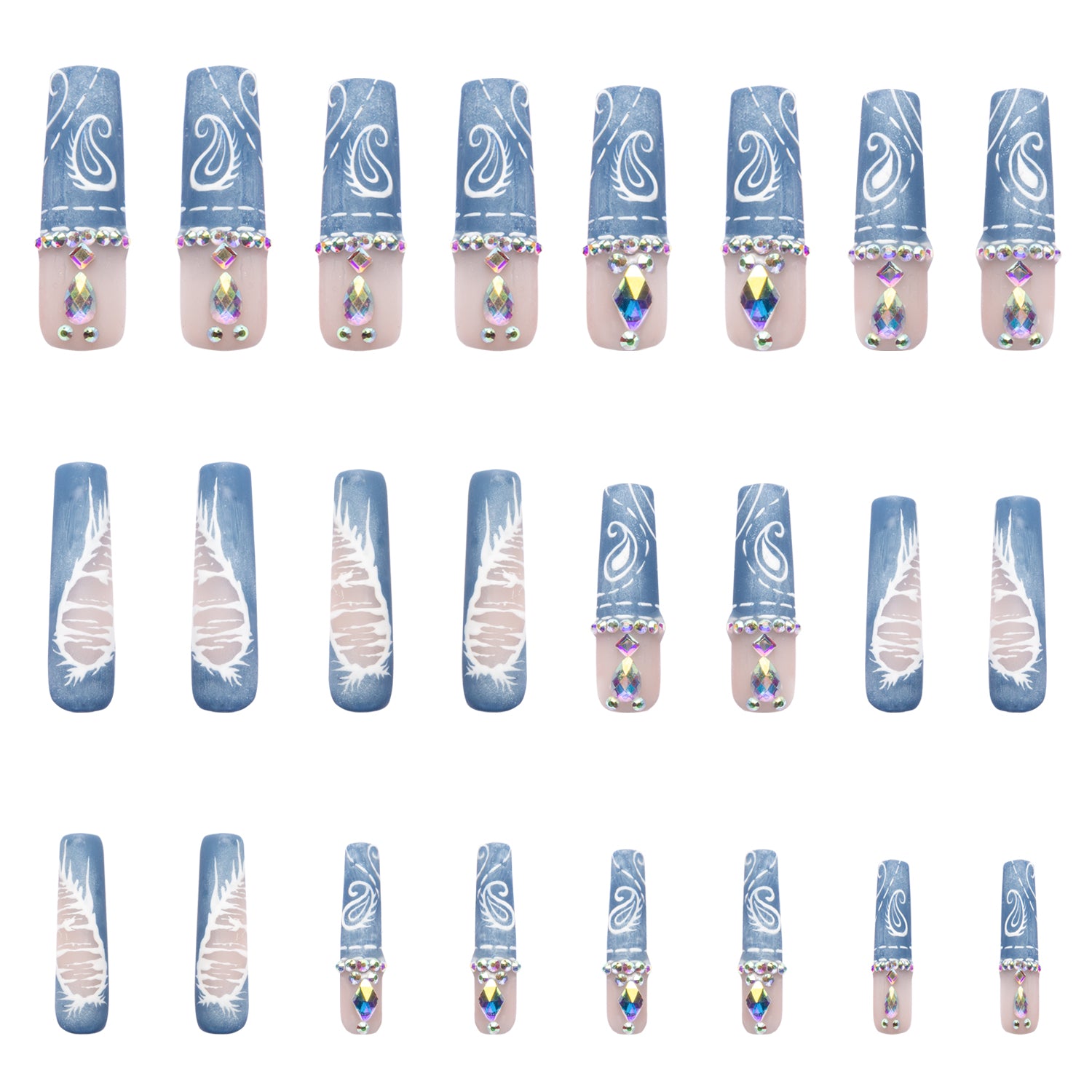 Denim Seraph blue french tip nails 24pcs H194