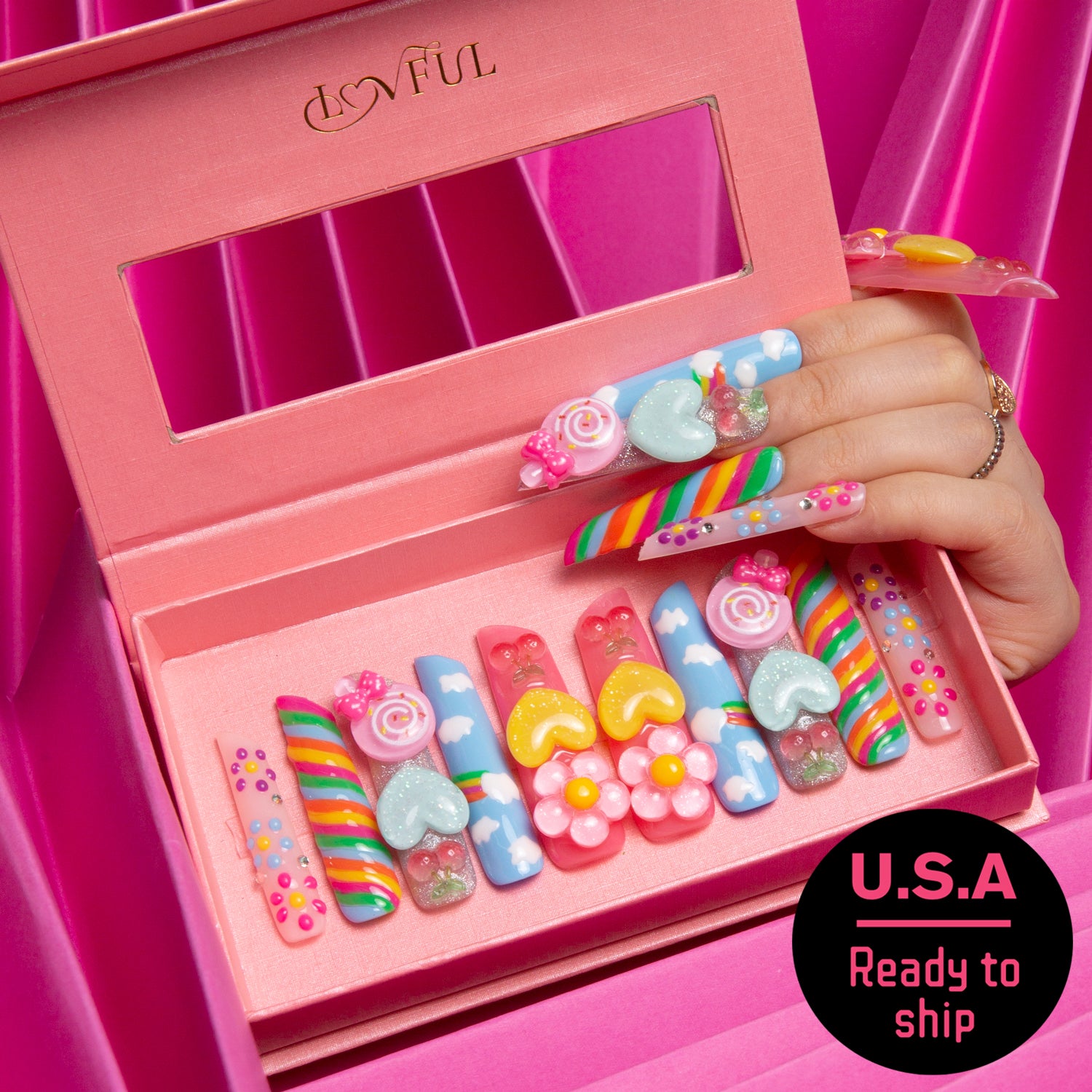 Lolly Lipstick Handmade nails H199 RTS