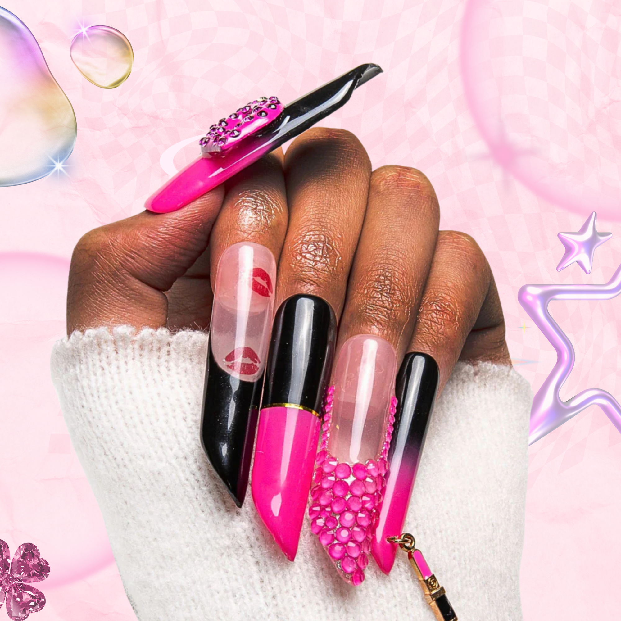 Secret Agent Handmade Lipstick Nails H204