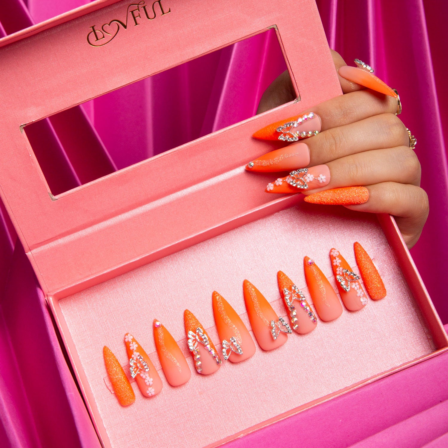 Citrus Bloom Handmade Stiletto Nails H209