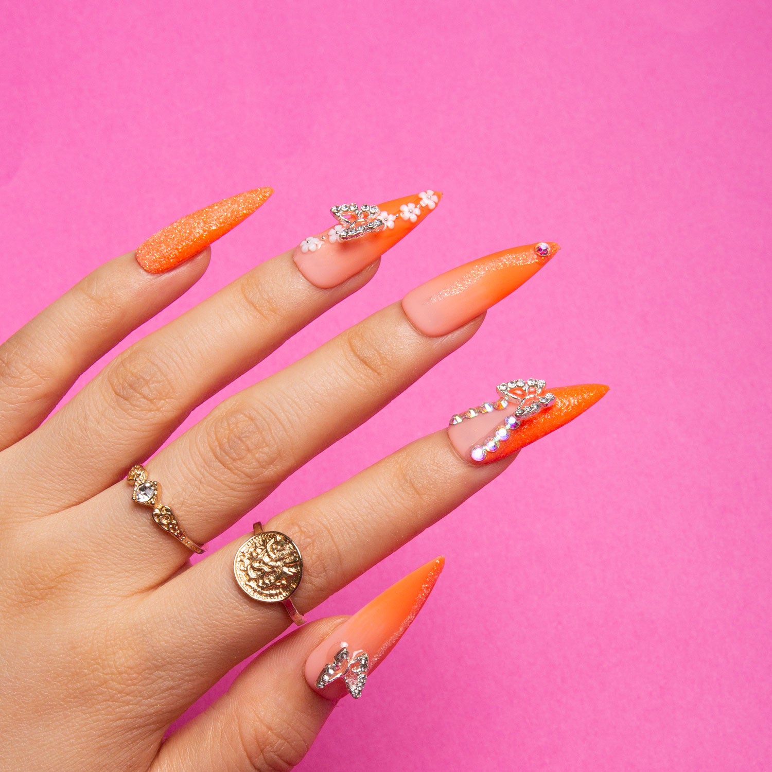 Citrus Bloom Handmade Stiletto Nails H209