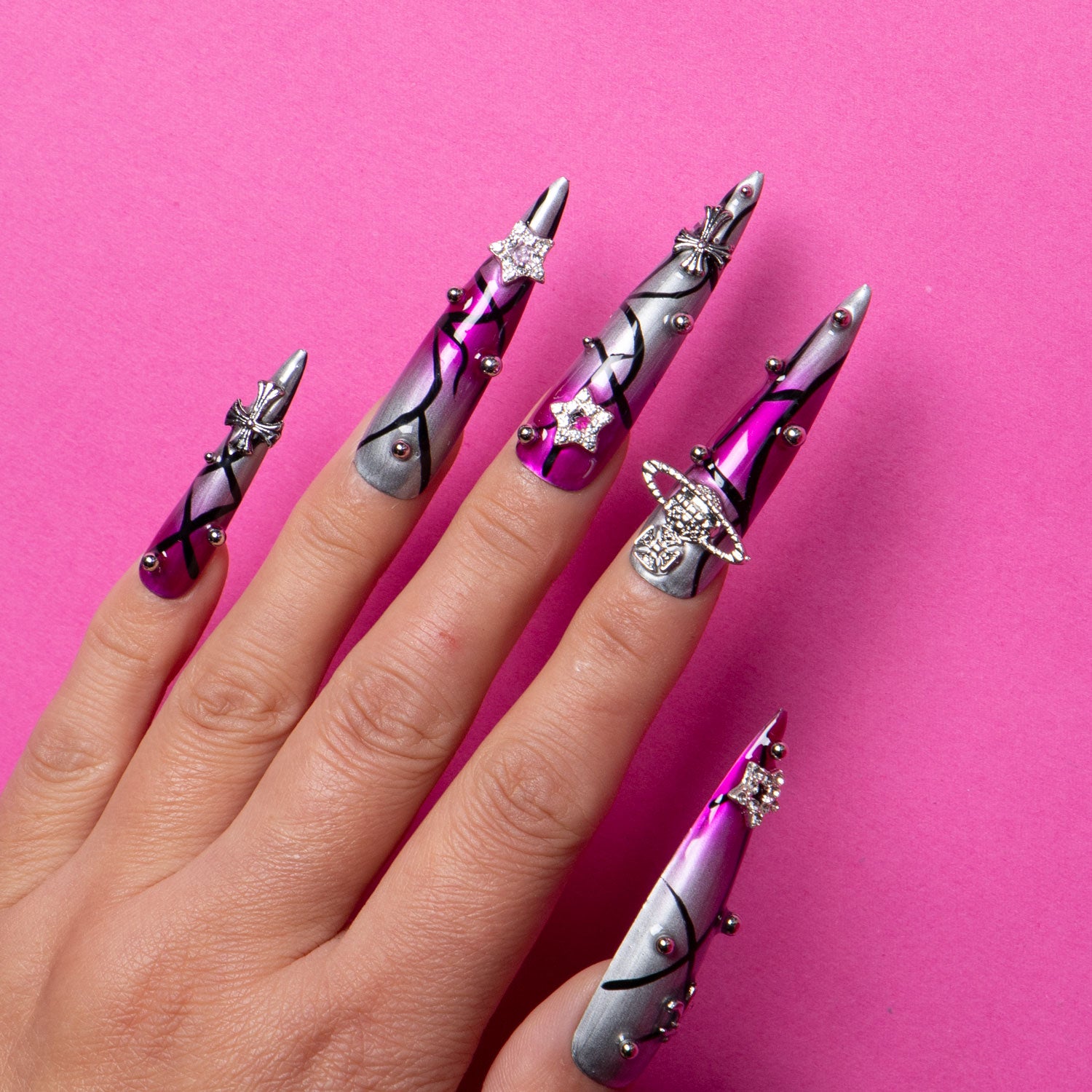 Galaxy Seeker Handmade Stiletto Nails H210