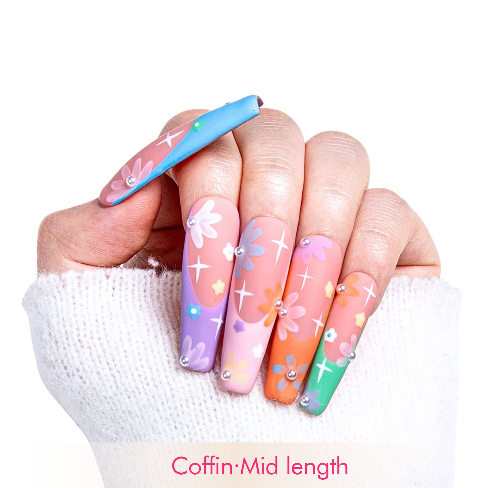 Summer Breeze Blue French Tip Handmade Nails H216
