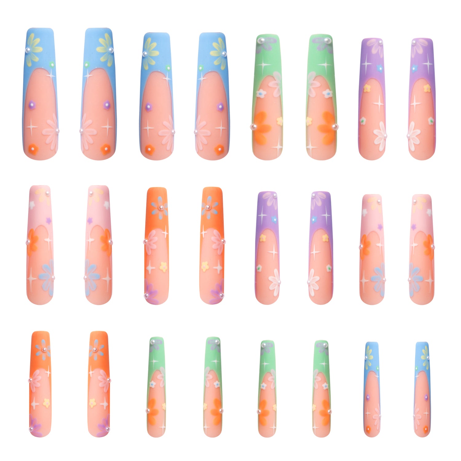 Summer Breeze blue french tip nails 24pcs h216