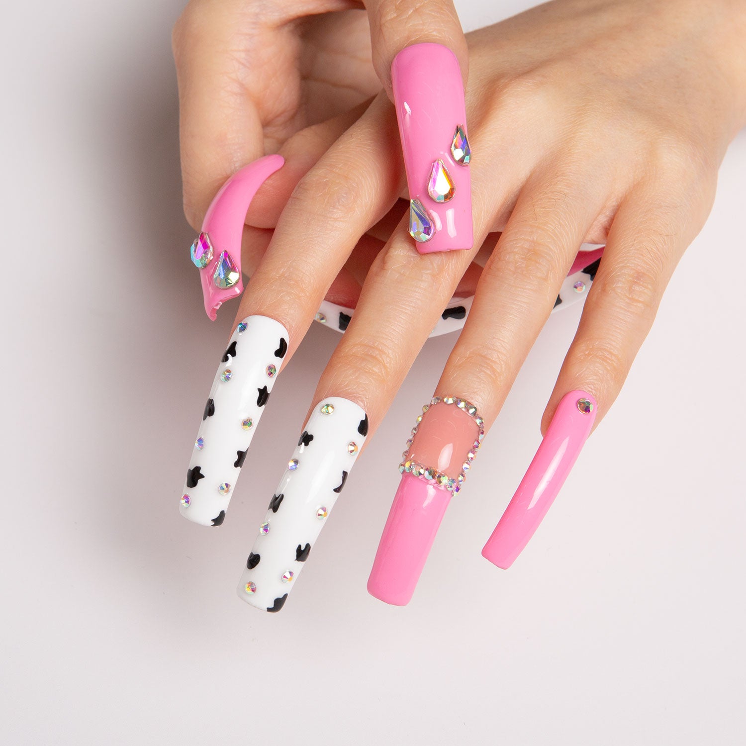 Strawberry Cow Handmade Curve Nails H217 RTS