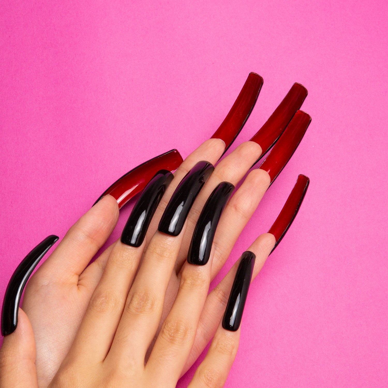 Red Sole Black and Red Handmade Curve Nails H22