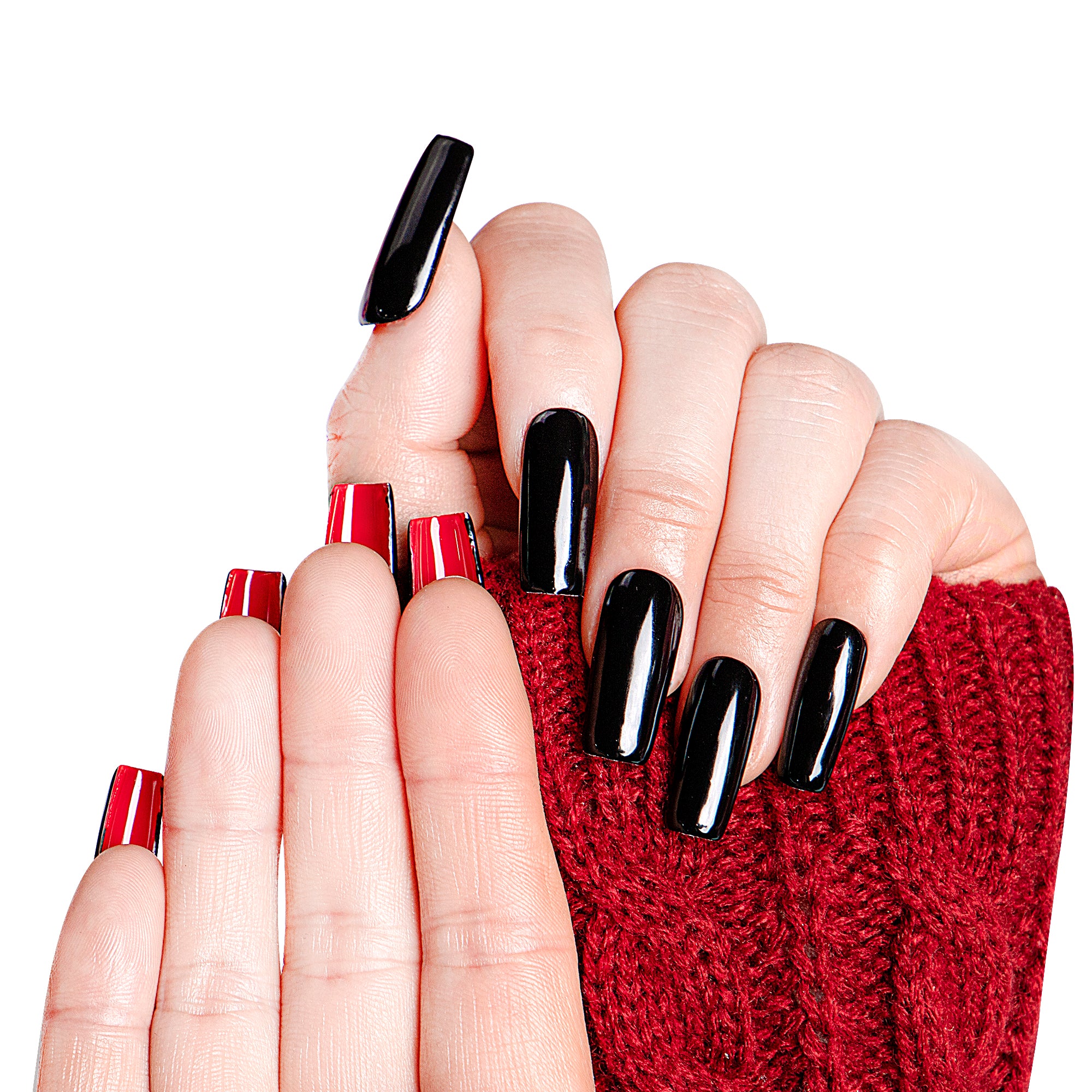 Red Sole Black and Red Handmade Nails H22