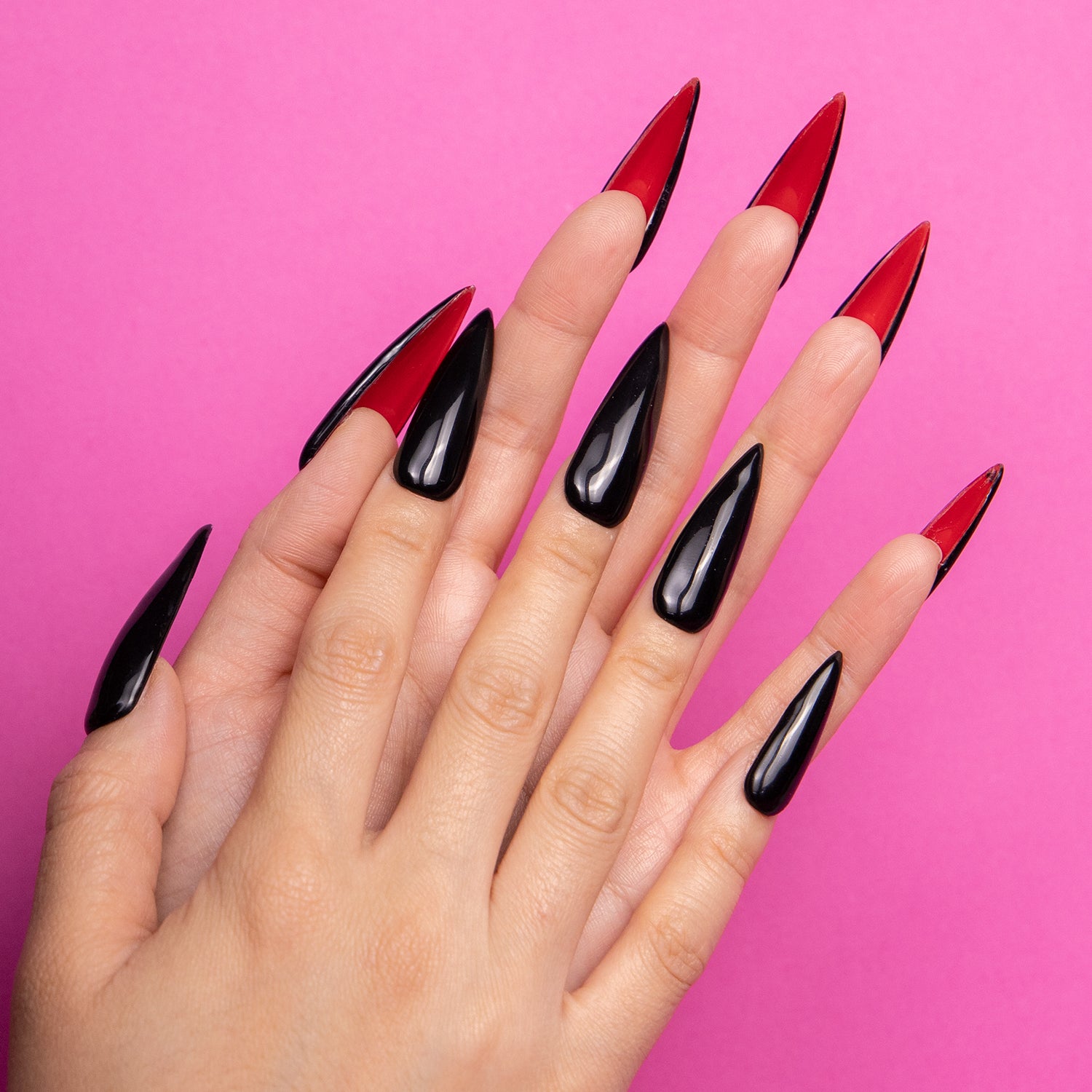 Red Sole Black and Red Handmade Stiletto Nails H22