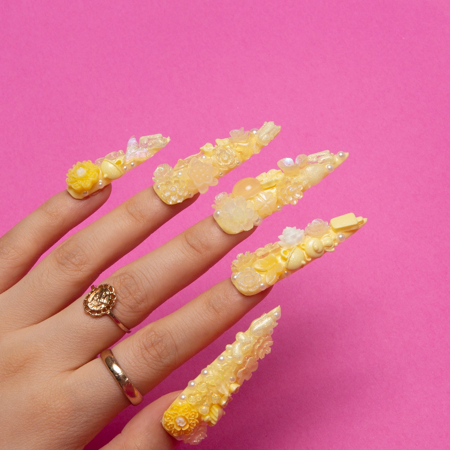 Glow Magic Yellow Handmade Nails GLOW IN THE DARK 24pcs H220