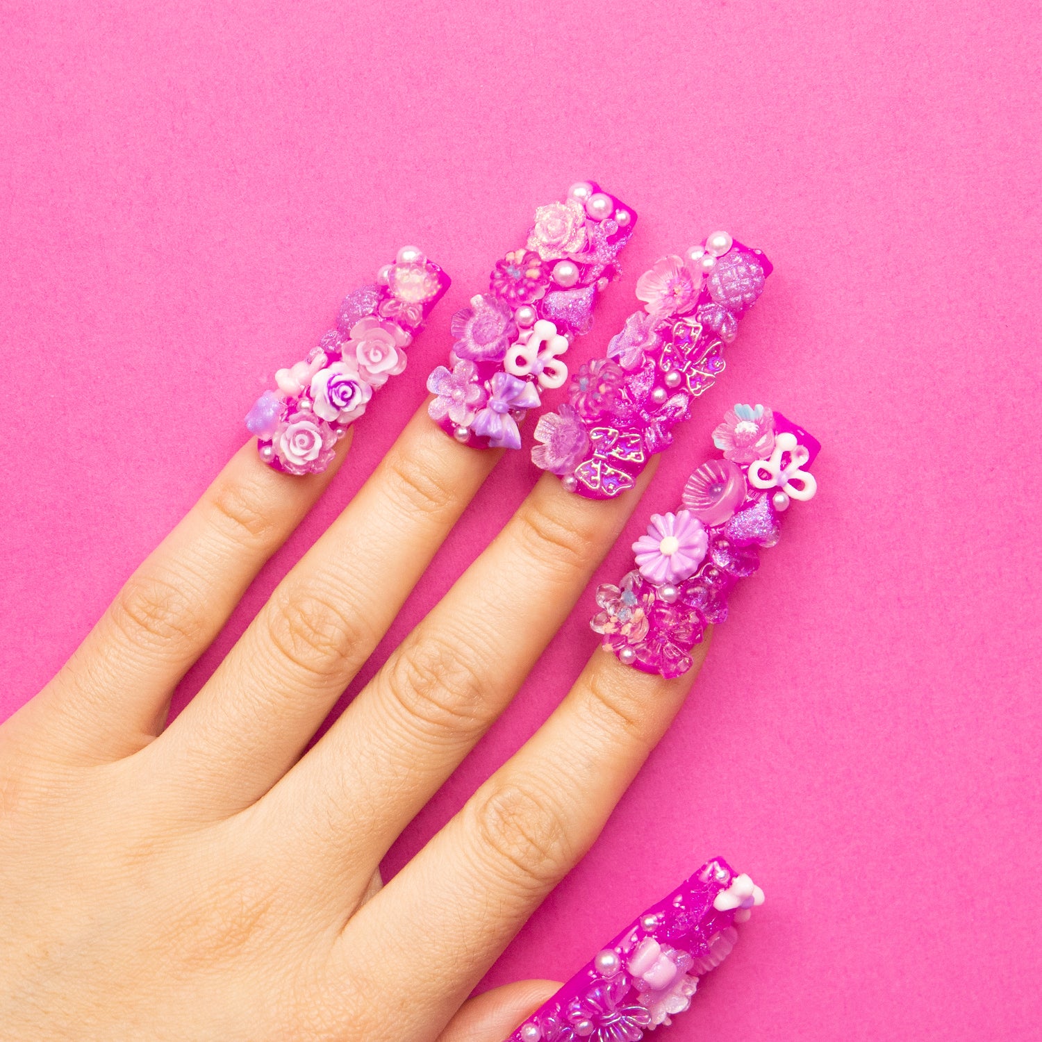 Purple Glow Magic Handmade Square Nails GLOW IN THE DARK H221