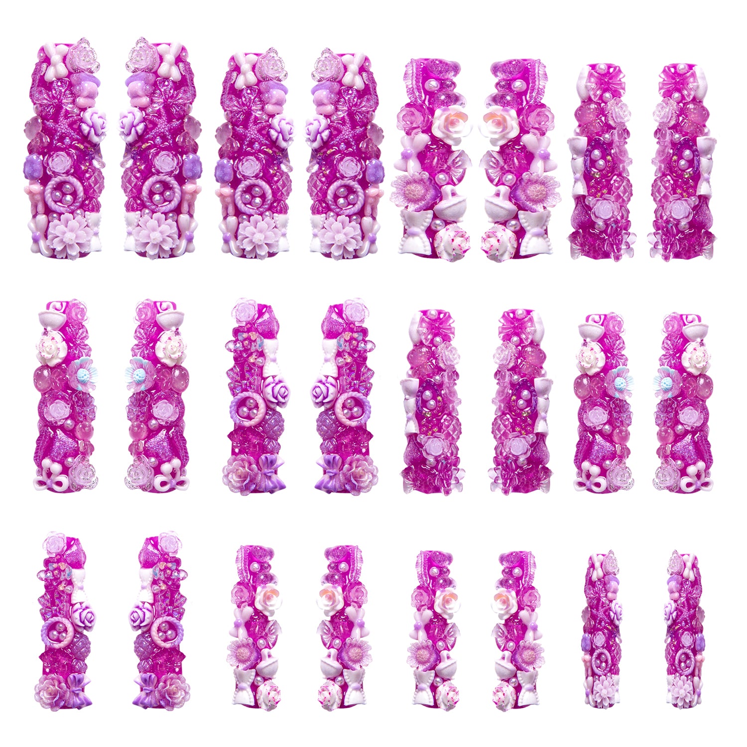 Purple Glow Magic Handmade Nails GLOW IN THE DARK 24pcs H221