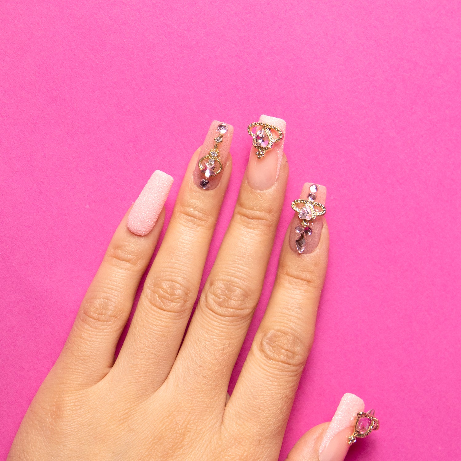 Dreamland Escape Pink Handmade Square Nails H229