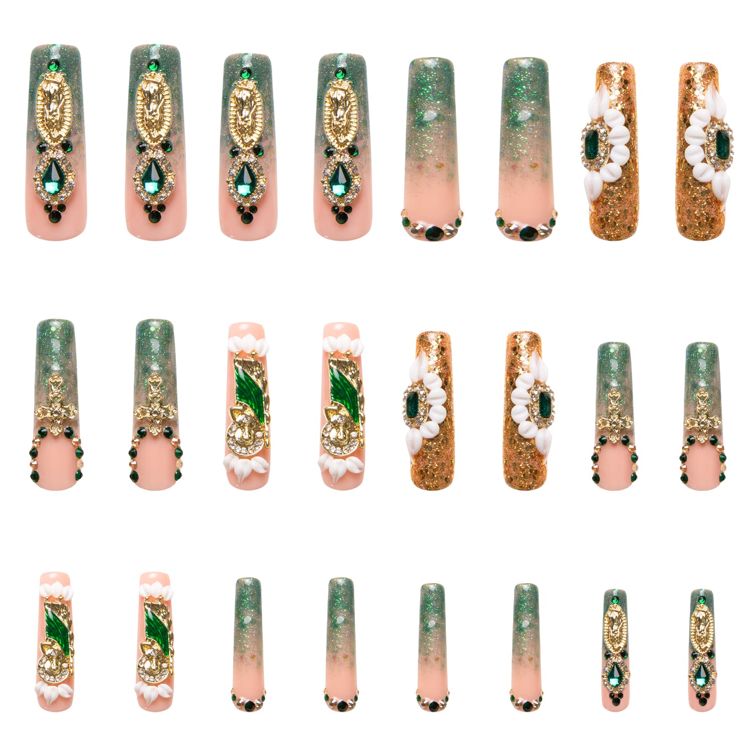 Green Enamel Handmade Nails 24pcs H235