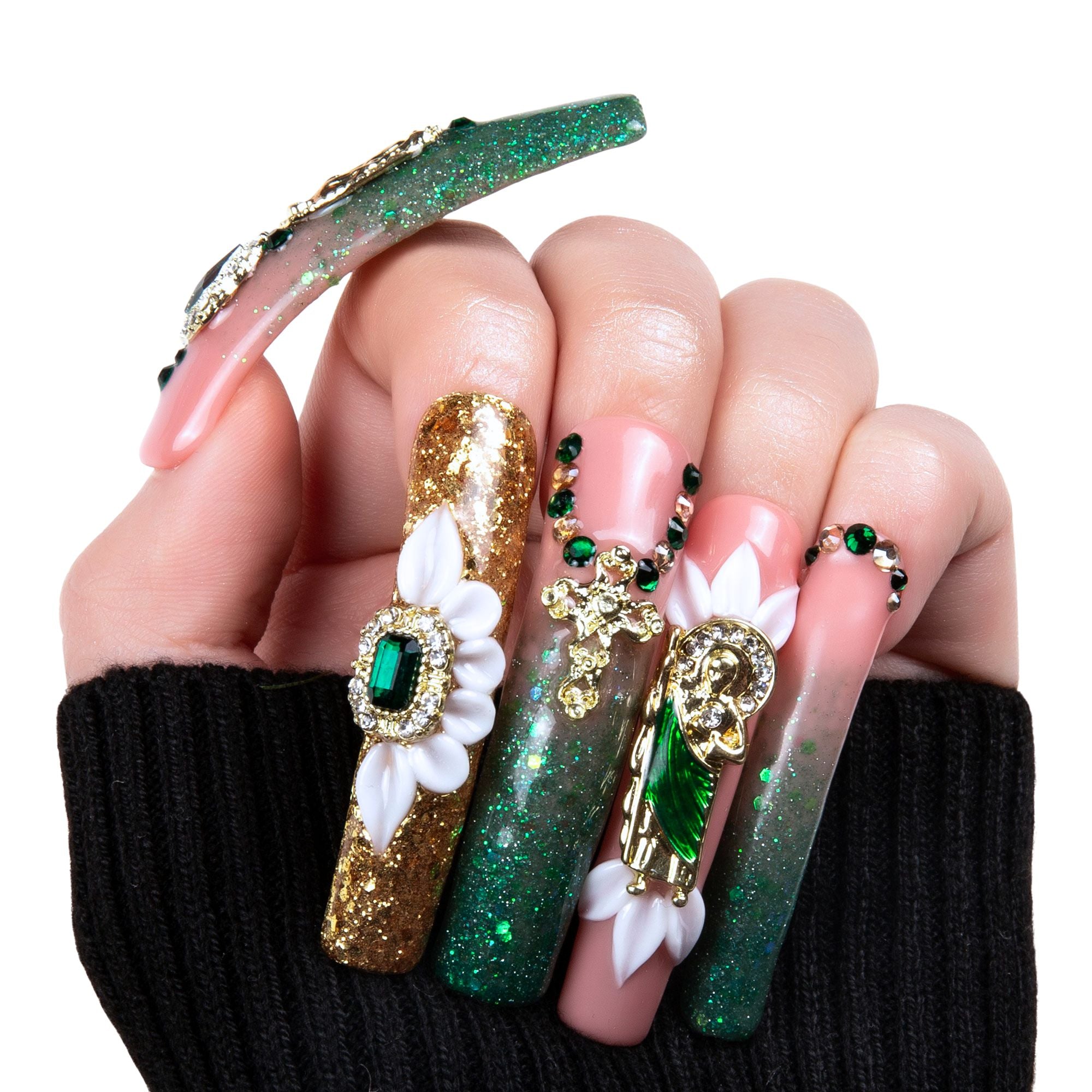 Green Enamel Handmade Nails H235