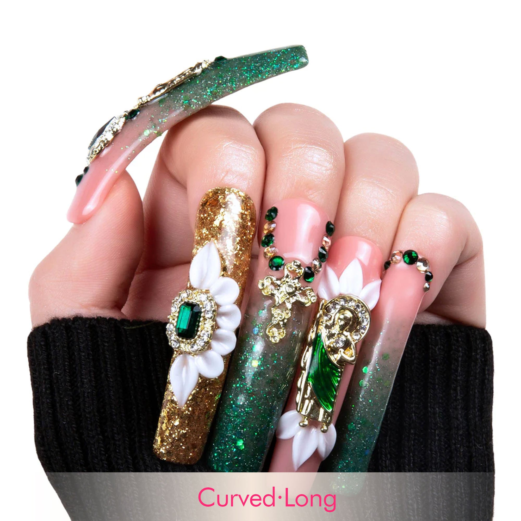 Green Enamel Handmade Nails H235
